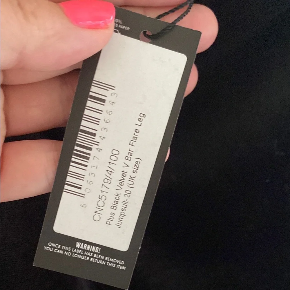 NWT PrettyLittleThing Black Velvet Jumpsuit sz 16 - Picture 5 of 9